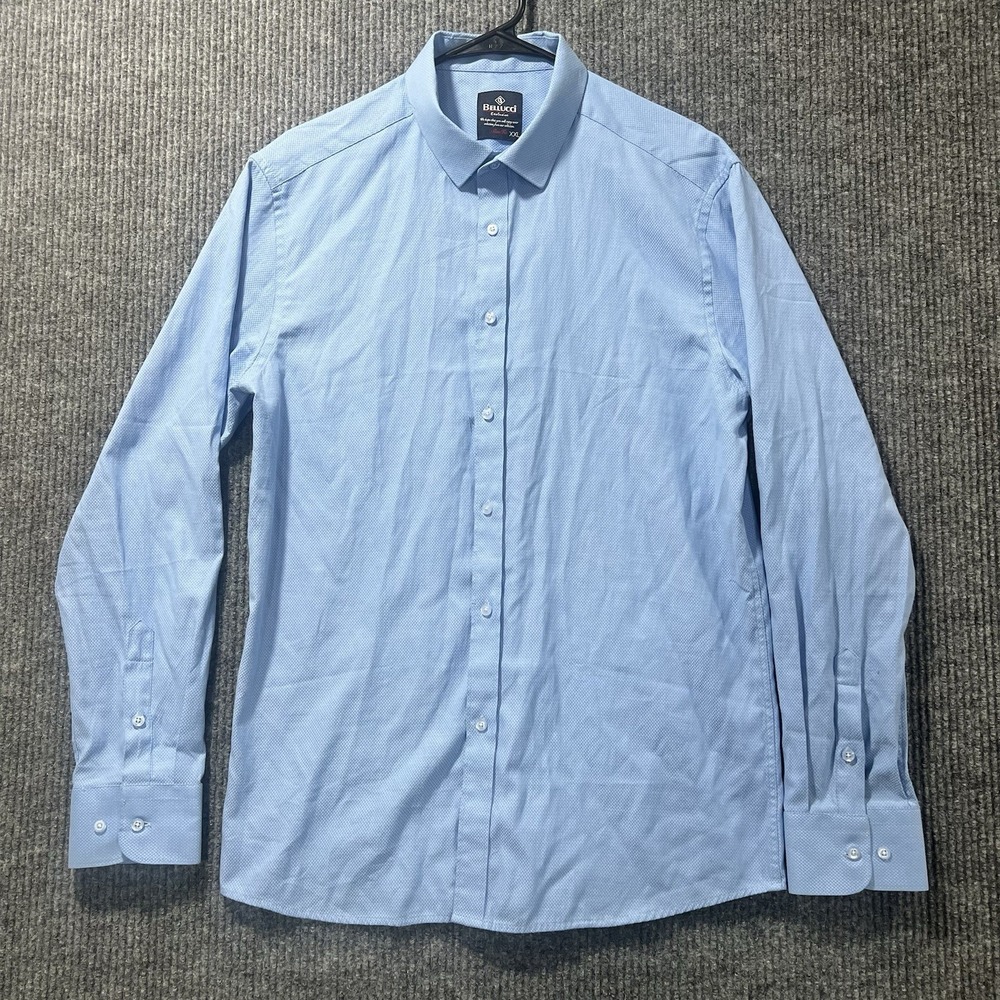 Bellucci Exclusive Mens Slim Fit Blue Micro Check Dress Shirt XXL Long Sleeve